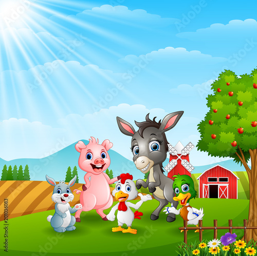 Happy farm animals in daylight