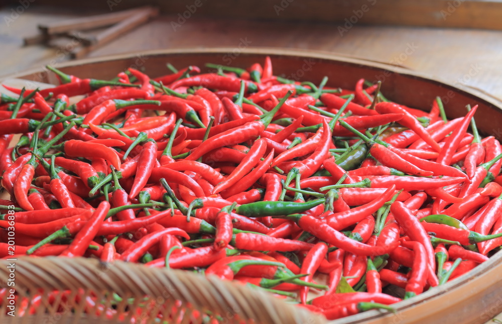 Red pepper in bamboo basket Red pepper in bamboo basket