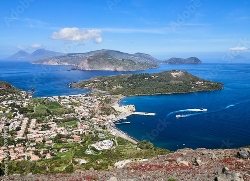 View from the top of the Stromboli volcano in the Aeolian islands, Sicily, Italy 