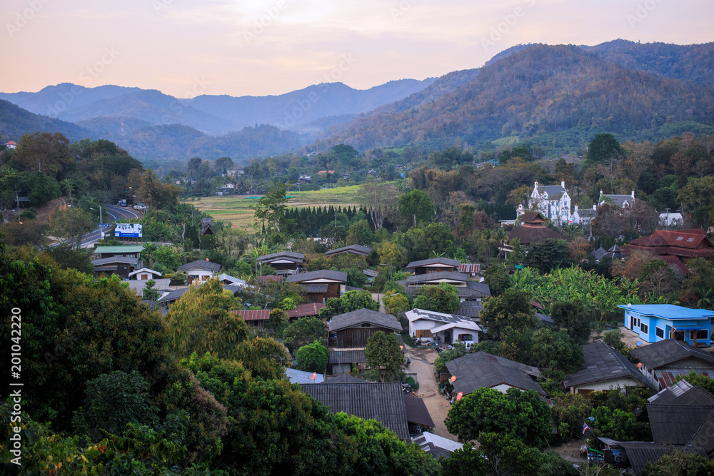 Looking down on the small village of Ban Dong near Chiang Mai, Thailand