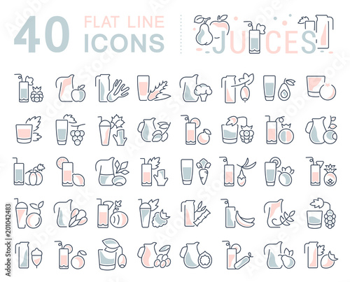 Set Vector Line Icons of Juices.