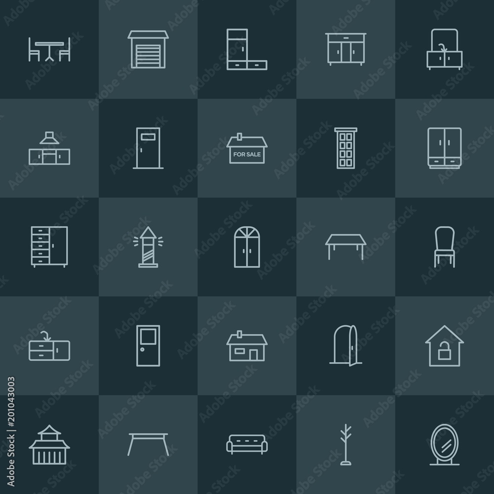 Modern Simple Set of buildings, furniture Vector outline Icons. ..Contains such Icons as stand,  ocean, lighthouse, chinese,  interior,  key and more on dark background. Fully Editable. Pixel Perfect.