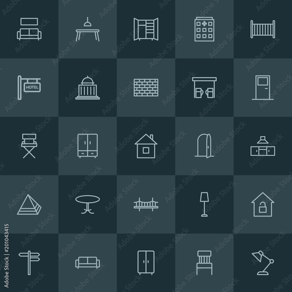 Modern Simple Set of buildings, furniture Vector outline Icons. ..Contains such Icons as sofa, light, white, table, clothes, couch, key and more on dark background. Fully Editable. Pixel Perfect. Modern Simple Set of buildings, furniture Vector outline Icons. ..Contains such Icons as sofa, light, white, table, clothes, couch, key and more on dark background. Fully Editable. Pixel Perfect.