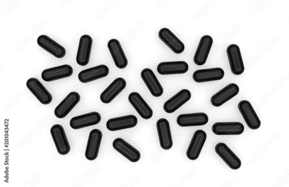 Black pill on isolated white background, 3d illustration Black pill on isolated white background, 3d illustration