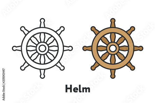 Controlling Boat Helm Rudder Wheel Minimal Color Flat Line Outline Stroke Icon