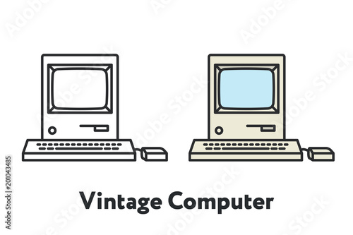 Vintage Antique Personal Computer Minimal Color Flat Line Outline Stroke Icon
