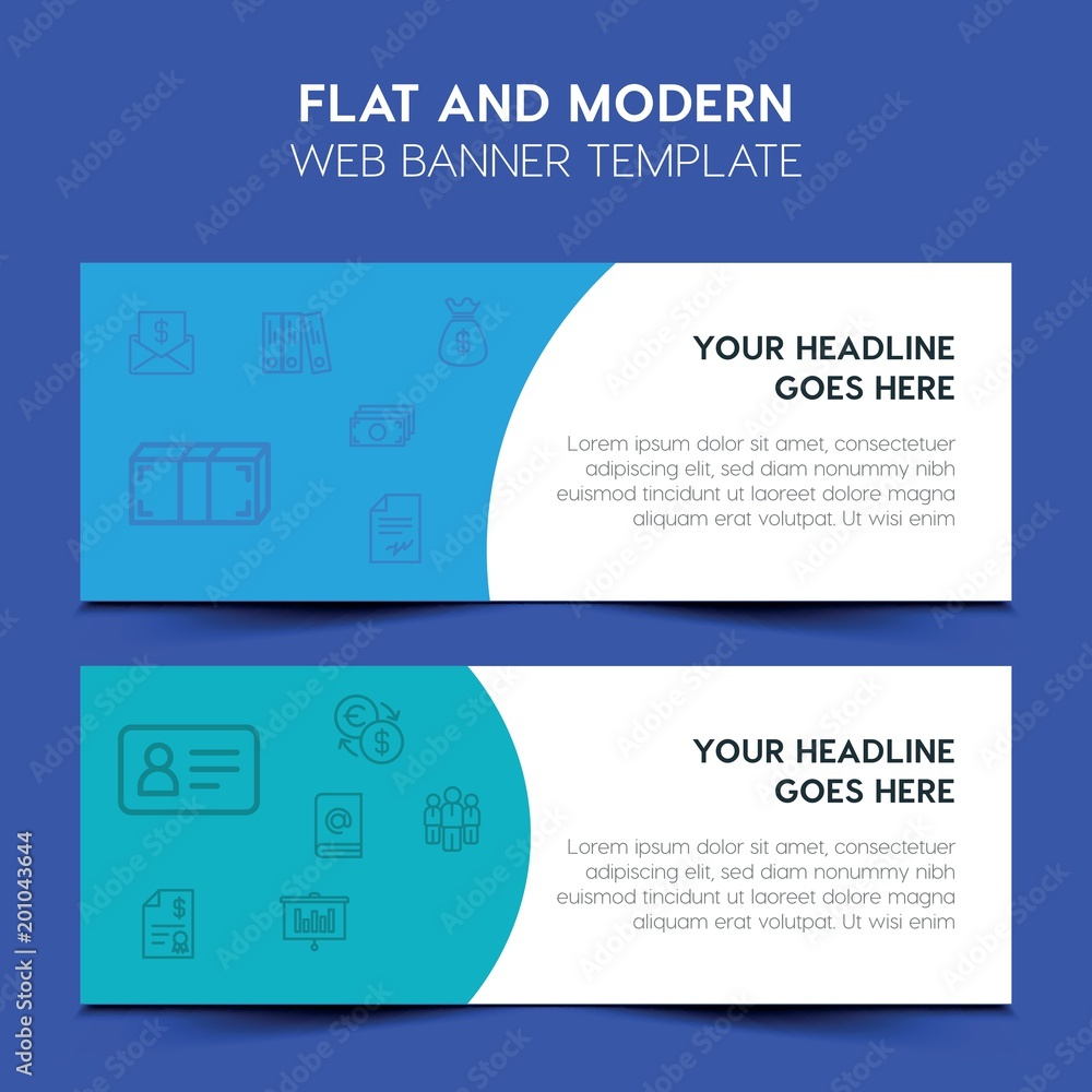business, money Flat Design Concept with outline icons. Modern Vector Web Banners business, money Flat Design Concept with outline icons. Modern Vector Web Banners