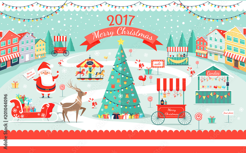 Fototapeta premium Merry Christmas 2017 Big Festive Fair Promo Poster