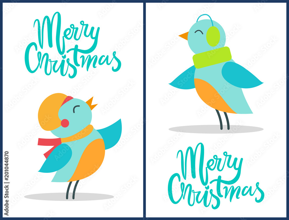 Marry Christmas Birds Set Vector Illustration Marry Christmas Birds Set Vector Illustration