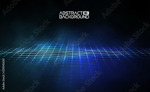 Network connection concept blue vector illustration. Futuristic hexagon perspective wide angle lanscape. Futuristic honeycomb concept. 3d landscape. Big data digital background.