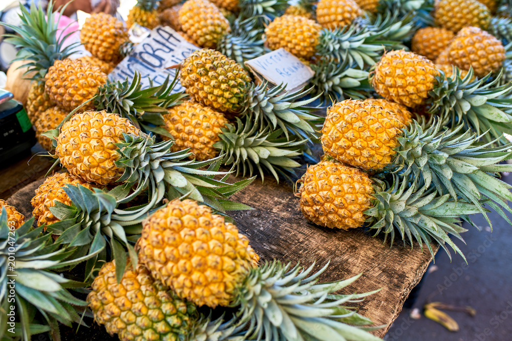 famous victoria pineapple on local market of reunion island famous victoria pineapple on local market of reunion island