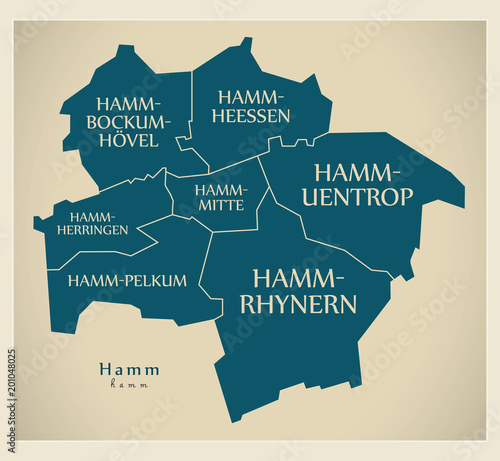 Foto Modern City Map - Hamm city of Germany with boroughs and titles DE