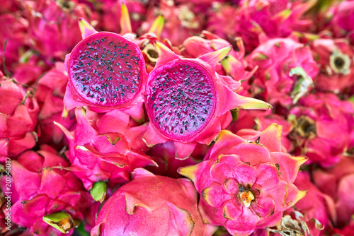 pitayas (dragon fuit)  on local market of saint-pierre, Reunion Island photo