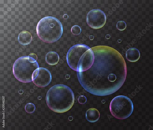 Realistic 3d Detailed Soap Bubble on a Transparent Background. Vector