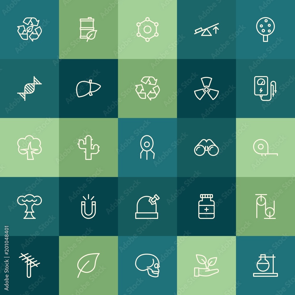 Modern Simple Set of health, science, nature Vector outline Icons. ..Contains such Icons as  leaf,  natural,  skeleton,  vitamin, plant and more on green background. Fully Editable. Pixel Perfect.