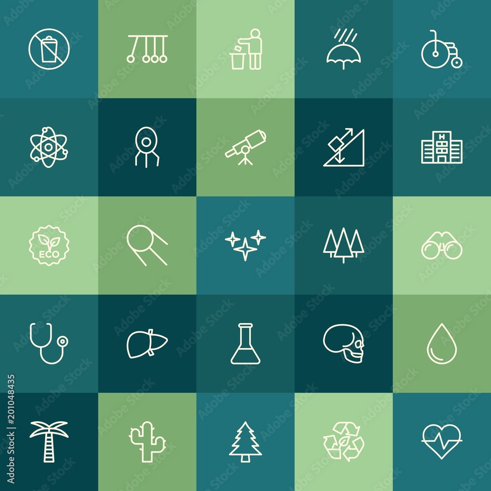 Modern Simple Set of health, science, nature Vector outline Icons. ..Contains such Icons as sign,  head, water,  heart,  nature,  health and more on green background. Fully Editable. Pixel Perfect.