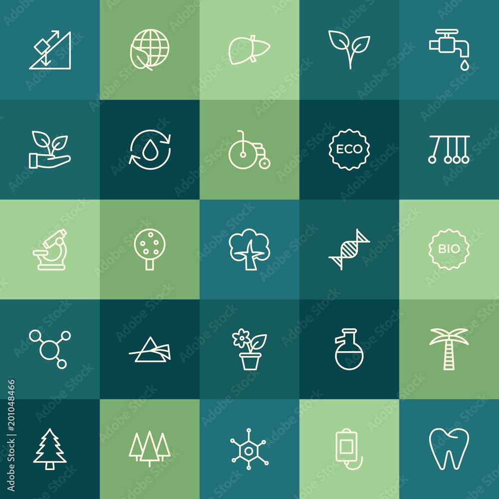 Modern Simple Set of health, science, nature Vector outline Icons. ..Contains such Icons as water,  healthy,  ecology,  mouth, palm,  liver and more on green background. Fully Editable. Pixel Perfect.