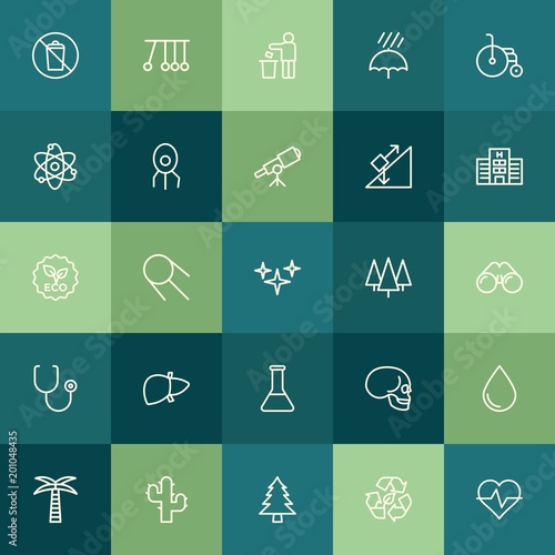 Modern Simple Set of health, science, nature Vector outline Icons. ..Contains such Icons as sign, head, water, heart, nature, health and more on green background. Fully Editable. Pixel Perfect.