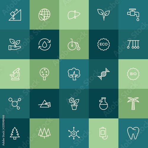 Modern Simple Set of health, science, nature Vector outline Icons. ..Contains such Icons as water, healthy, ecology, mouth, palm, liver and more on green background. Fully Editable. Pixel Perfect.