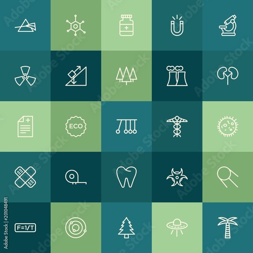 Modern Simple Set of health, science, nature Vector outline Icons. ..Contains such Icons as pine, summer, leaf, laboratory, chemical and more on green background. Fully Editable. Pixel Perfect.