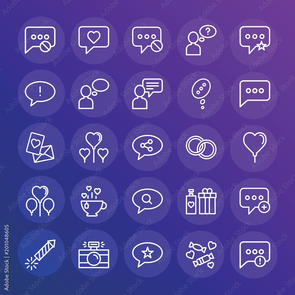 Modern Simple Set of chat and messenger, valentine Vector outline Icons. ..Contains such Icons as gift, white, camera, photo, add and more on gradient background. Fully Editable. Pixel Perfect. Modern Simple Set of chat and messenger, valentine Vector outline Icons. ..Contains such Icons as gift, white, camera, photo, add and more on gradient background. Fully Editable. Pixel Perfect.