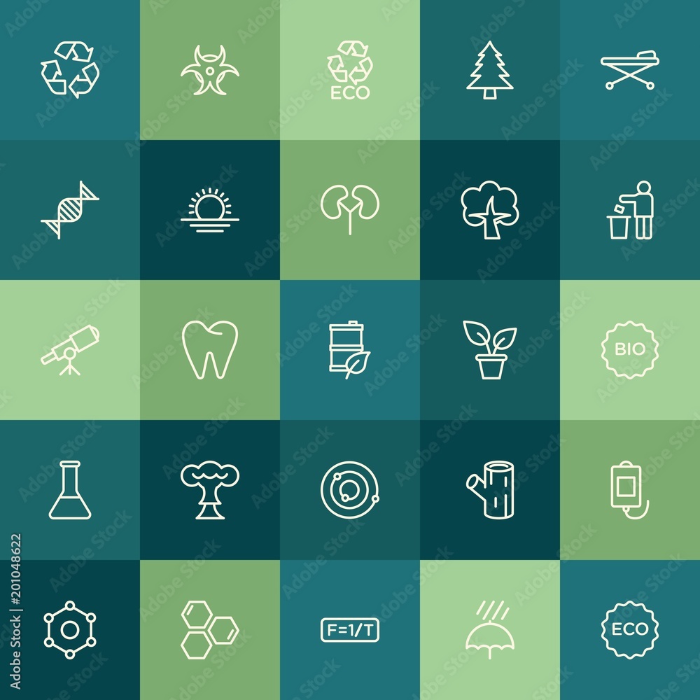 Modern Simple Set of health, science, nature Vector outline Icons. ..Contains such Icons as  medical,  nuclear,  science,  health,  school and more on green background. Fully Editable. Pixel Perfect.