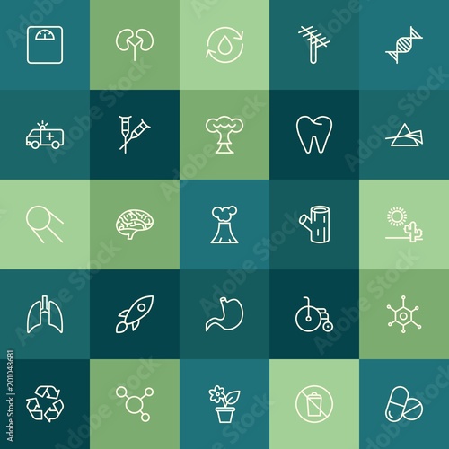 Modern Simple Set of health, science, nature Vector outline Icons. ..Contains such Icons as clean, balance, recycle, environment, white and more on green background. Fully Editable. Pixel Perfect.