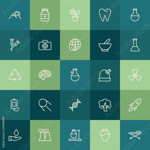 Modern Simple Set of health, science, nature Vector outline Icons. ..Contains such Icons as research, medical, patient, hospital, bed and more on green background. Fully Editable. Pixel Perfect.