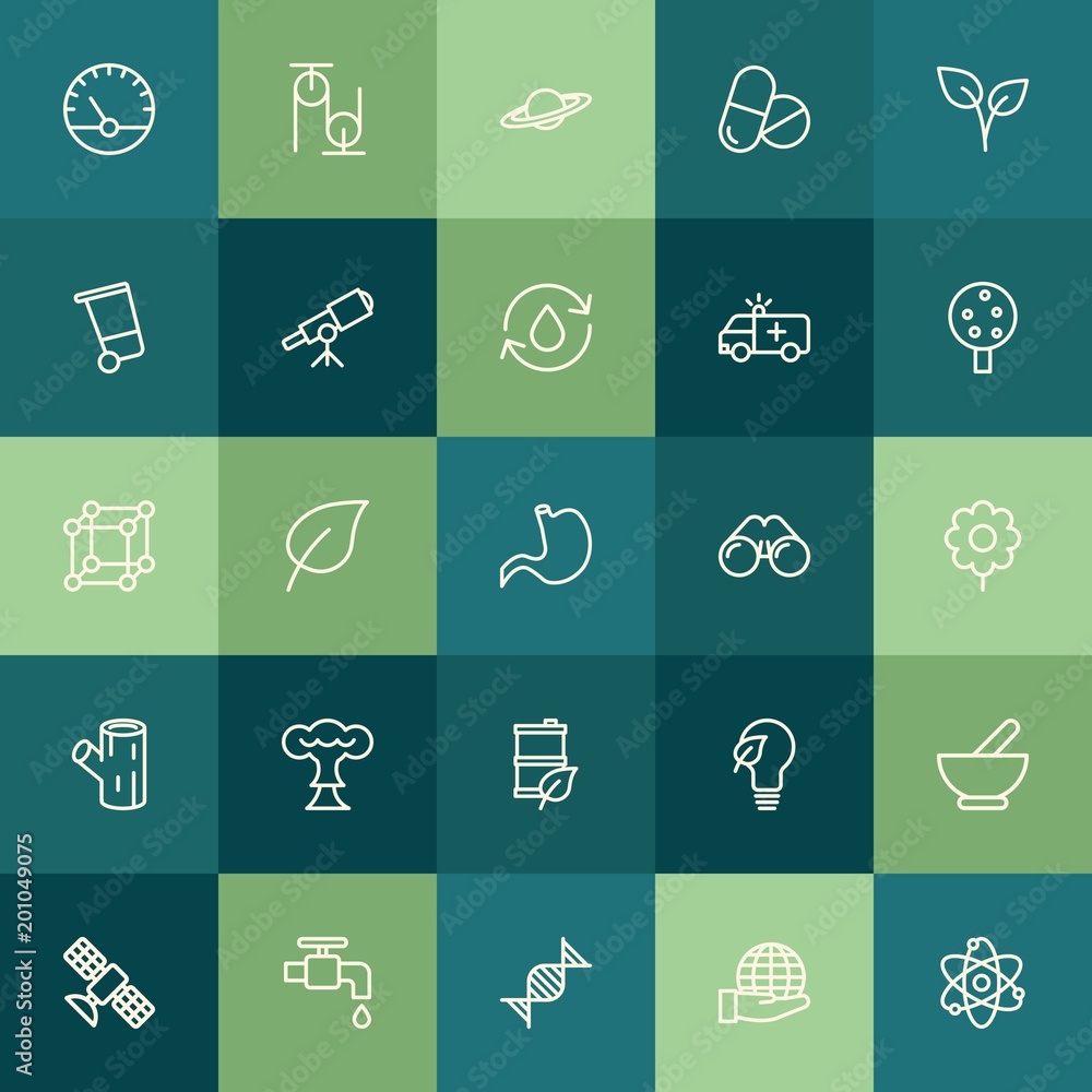 Modern Simple Set of health, science, nature Vector outline Icons. ..Contains such Icons as  natural,  environment, measurement,  molecular and more on green background. Fully Editable. Pixel Perfect.