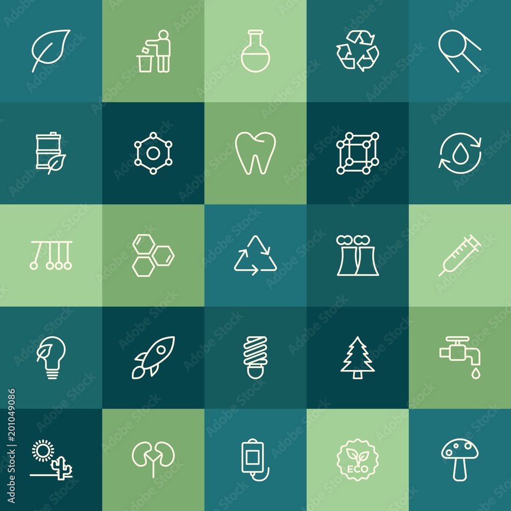 Modern Simple Set of health, science, nature Vector outline Icons. ..Contains such Icons as  lab,  symbol,  leaf,  drop,  recycle,  dry and more on green background. Fully Editable. Pixel Perfect.