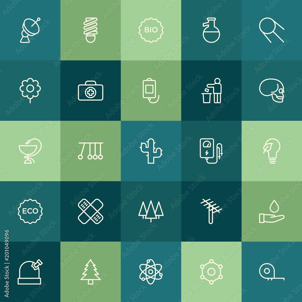 Modern Simple Set of health, science, nature Vector outline Icons. ..Contains such Icons as  experiment,  measure,  energy,  physics, bio and more on green background. Fully Editable. Pixel Perfect.