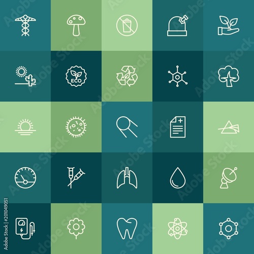 Modern Simple Set of health, science, nature Vector outline Icons. ..Contains such Icons as do, science, medicine, chemistry, fresh and more on green background. Fully Editable. Pixel Perfect.