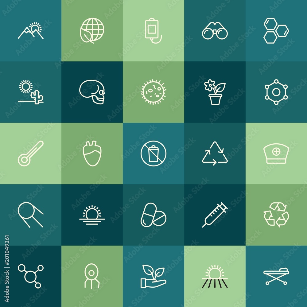 Modern Simple Set of health, science, nature Vector outline Icons. ..Contains such Icons as  look,  organ,  ecology,  medical,  patient and more on green background. Fully Editable. Pixel Perfect.