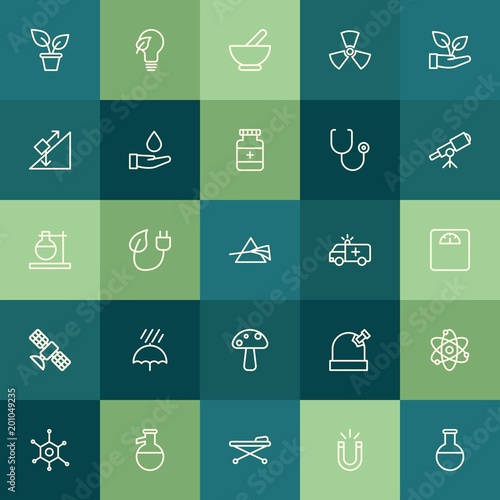 Modern Simple Set of health, science, nature Vector outline Icons. ..Contains such Icons as power, hazard, herbal, chemistry, danger and more on green background. Fully Editable. Pixel Perfect.
