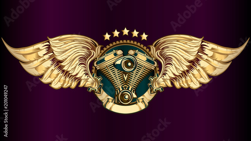 Winged engine golden emblem