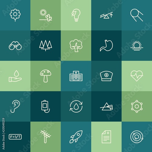 Modern Simple Set of health, science, nature Vector outline Icons. ..Contains such Icons as  school,  system,  pharmacy,  fresh,  abstract and more on green background. Fully Editable. Pixel Perfect.