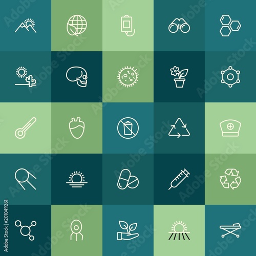 Modern Simple Set of health, science, nature Vector outline Icons. ..Contains such Icons as look, organ, ecology, medical, patient and more on green background. Fully Editable. Pixel Perfect.