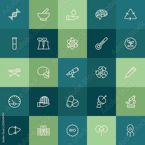 Modern Simple Set of health, science, nature Vector outline Icons. ..Contains such Icons as  healthy,  laboratory,  skeleton,  bone,  human and more on green background. Fully Editable. Pixel Perfect.