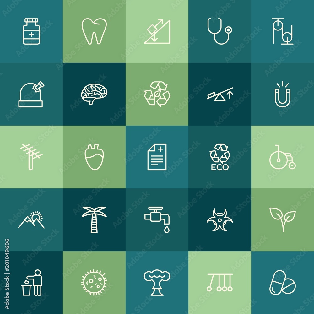 Modern Simple Set of health, science, nature Vector outline Icons. ..Contains such Icons as  heart,  sign,  stethoscope, doctor, human and more on green background. Fully Editable. Pixel Perfect.