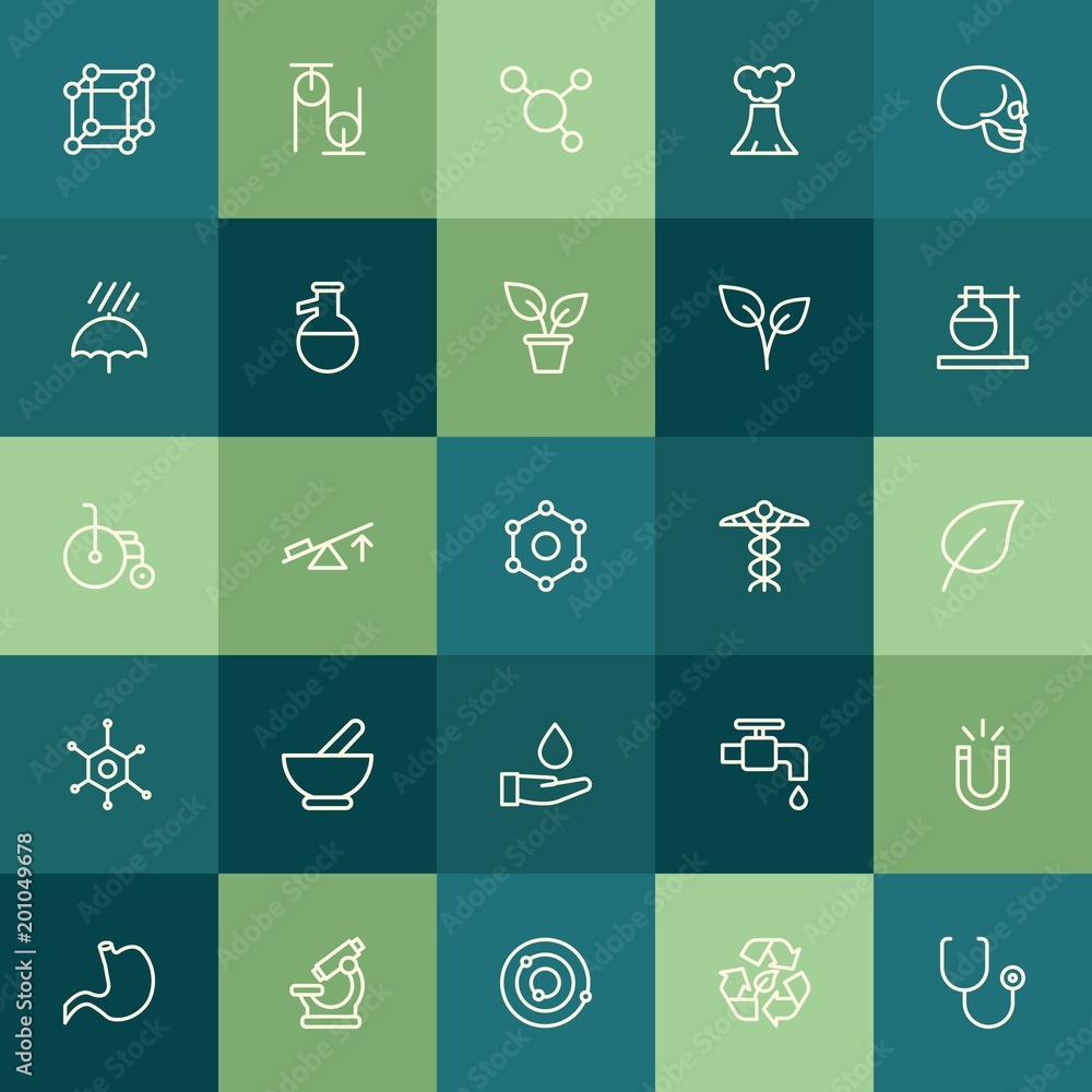 Modern Simple Set of health, science, nature Vector outline Icons. ..Contains such Icons as  isolated,  lever,  ecology, water,  vector and more on green background. Fully Editable. Pixel Perfect.