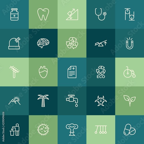 Modern Simple Set of health, science, nature Vector outline Icons. ..Contains such Icons as heart, sign, stethoscope, doctor, human and more on green background. Fully Editable. Pixel Perfect.