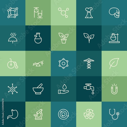 Modern Simple Set of health, science, nature Vector outline Icons. ..Contains such Icons as isolated, lever, ecology, water, vector and more on green background. Fully Editable. Pixel Perfect.