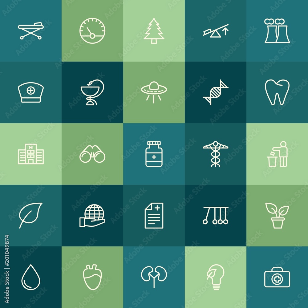Modern Simple Set of health, science, nature Vector outline Icons. ..Contains such Icons as  ecology, measurement,  first,  organ,  patient and more on green background. Fully Editable. Pixel Perfect.