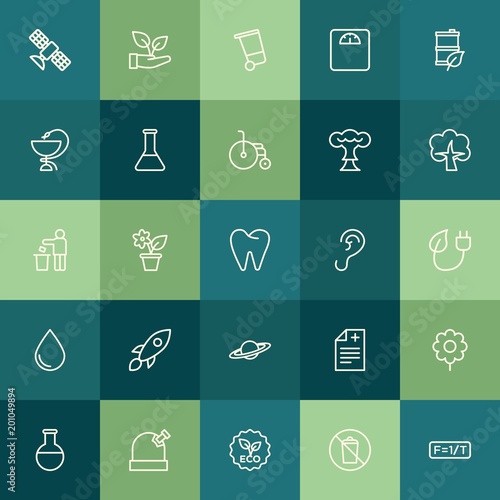 Modern Simple Set of health, science, nature Vector outline Icons. ..Contains such Icons as recycling, science, technology, do, plant and more on green background. Fully Editable. Pixel Perfect.