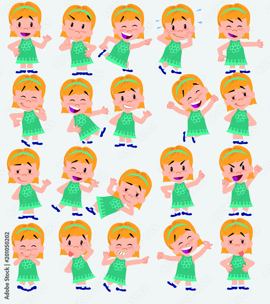 Cartoon character girl. Set with different postures, attitudes and poses, always in positive attitude, doing different activities in vector vector illustrations. Cartoon character girl. Set with different postures, attitudes and poses, always in positive attitude, doing different activities in vector vector illustrations.
