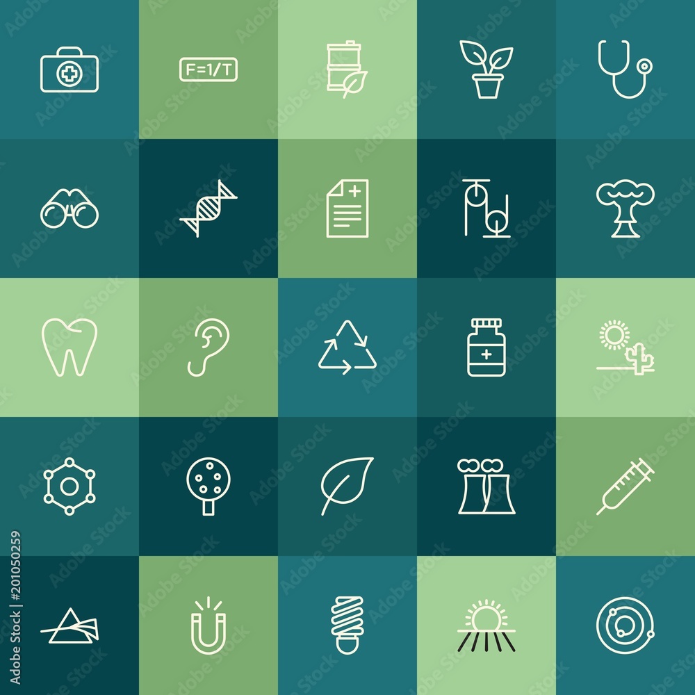 Modern Simple Set of health, science, nature Vector outline Icons. ..Contains such Icons as  school,  science,  magnetism,  energy, kit and more on green background. Fully Editable. Pixel Perfect.