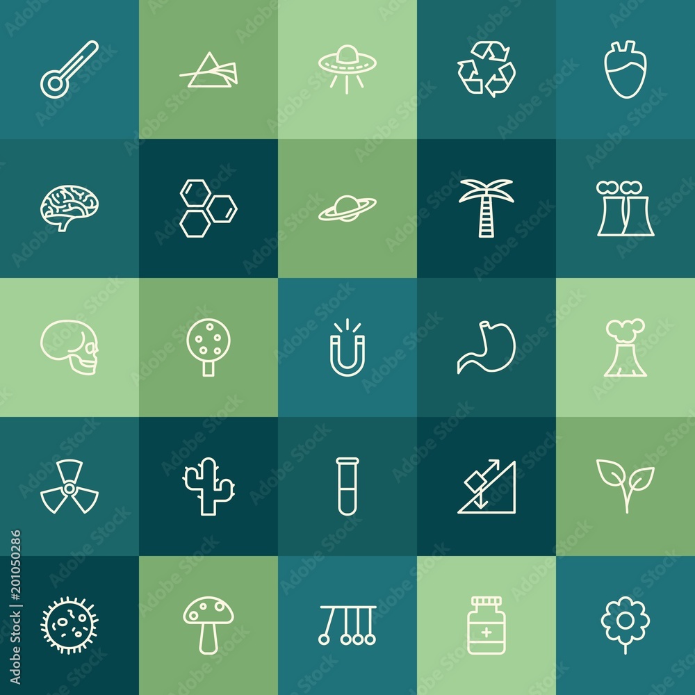 Modern Simple Set of health, science, nature Vector outline Icons. ..Contains such Icons as  summer,  celsius,  pharmacy,  physics, prism and more on green background. Fully Editable. Pixel Perfect.