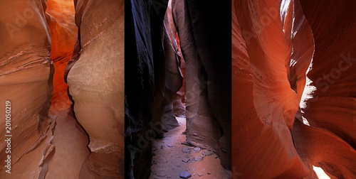 Compilation of Peek A Boo slot canyon, at Dry Fork, a branch of Coyote Gulch, Hole In The Rock Road, Grand Staircase Escalante National Monument, Utah, USA photo