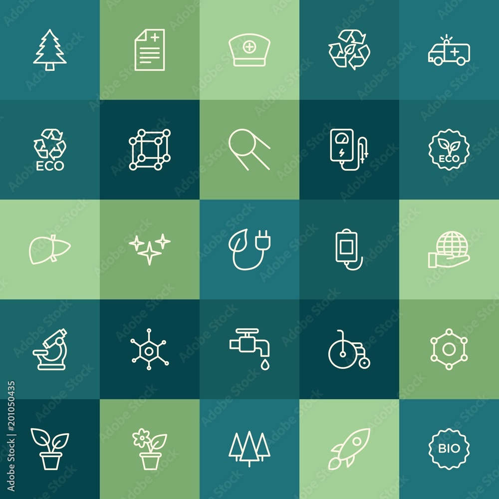 Modern Simple Set of health, science, nature Vector outline Icons. ..Contains such Icons as  icon,  abstract,  disabled,  handicap,  pot and more on green background. Fully Editable. Pixel Perfect.