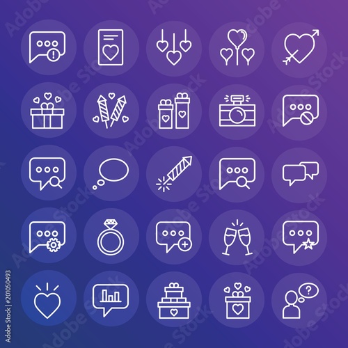 Modern Simple Set of chat and messenger, valentine Vector outline Icons. ..Contains such Icons as  elegant,  web,  decoration,  gift and more on gradient background. Fully Editable. Pixel Perfect.